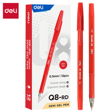 Q-8 0.5mm Ball Point Pen, Mini Tip (Box of 12) Red