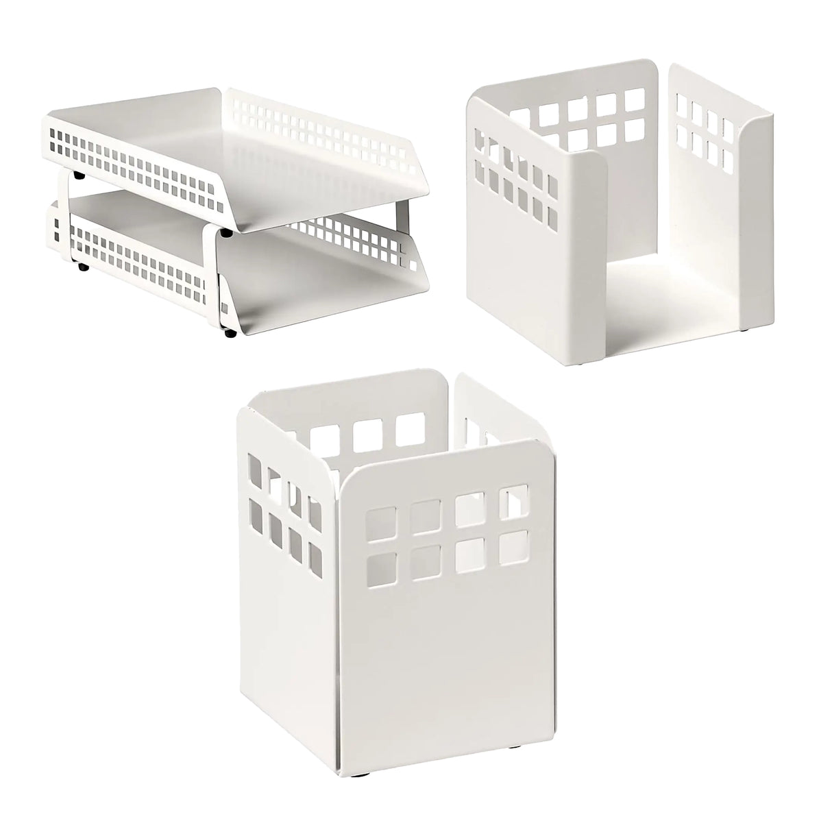 Square Punch Desk Set: Two - Tier Letter Tray, Paper Cube Holder, and Pencil Cup