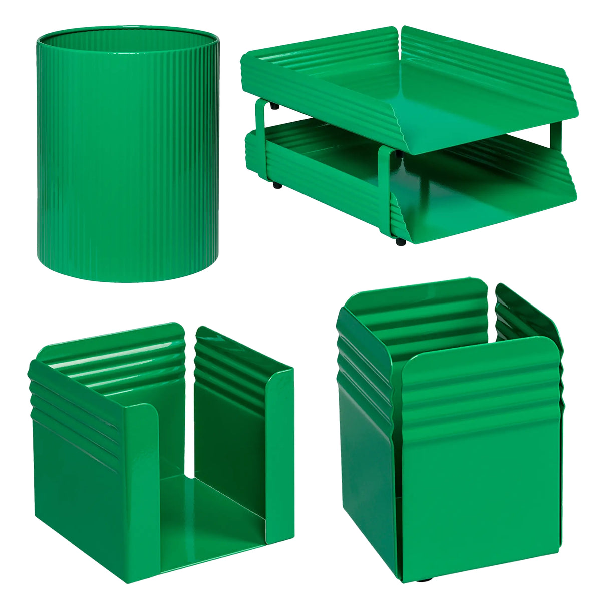 Fluted Desk Set: Two Tier Letter Tray, Paper Cube Holder, Pencil Cup, Waste Paper Bin