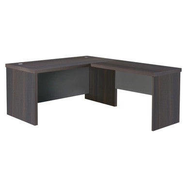 1600 mm Straight Desk Shell with Optional L-Extension, Dark Wood Finish with a Spacious Working Surface and Integrated Cable Management Holes.