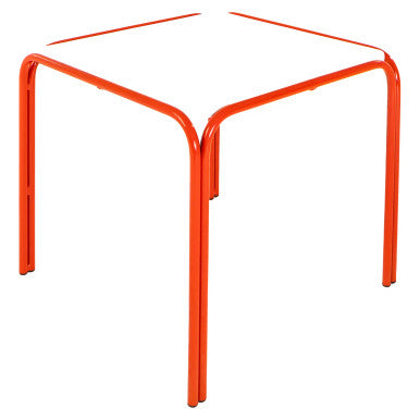 Baby Table 600 x 600 mm with white top, and red steel frame.