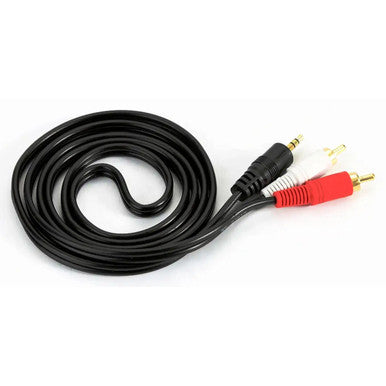 Product 3.5 mm Audio Jack to Two Male RCA Connectors Cable (20 Metres) CL4020A, Black Audio Cable with 3.5 mm Jack on One End and Two RCA Connectors on the Other, Designed for Audio and Video Connections.
