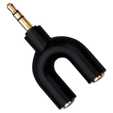 3.5 mm Male Audio Jack - 2 x 3.5 mm Female Audio Jack Adaptor, Black Audio Connector with Gold-Plated Plugs for Headphone and Microphone Compatibility.
