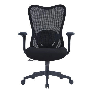C4023A Office Chair with Black Mesh Back and Nylon Frame, Featuring a Medium-back Design, Adjustable Armrests, and Five-Star Base with Castors, in a Sleek Black Colour, Presented on a White Background.