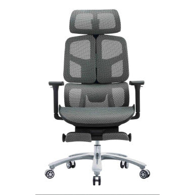 The Black Mesh with Aluminium Frame High-back Office Chair Features a Mesh Back, Adjustable Headrest, 4D Armrests, and an Aluminium Base.