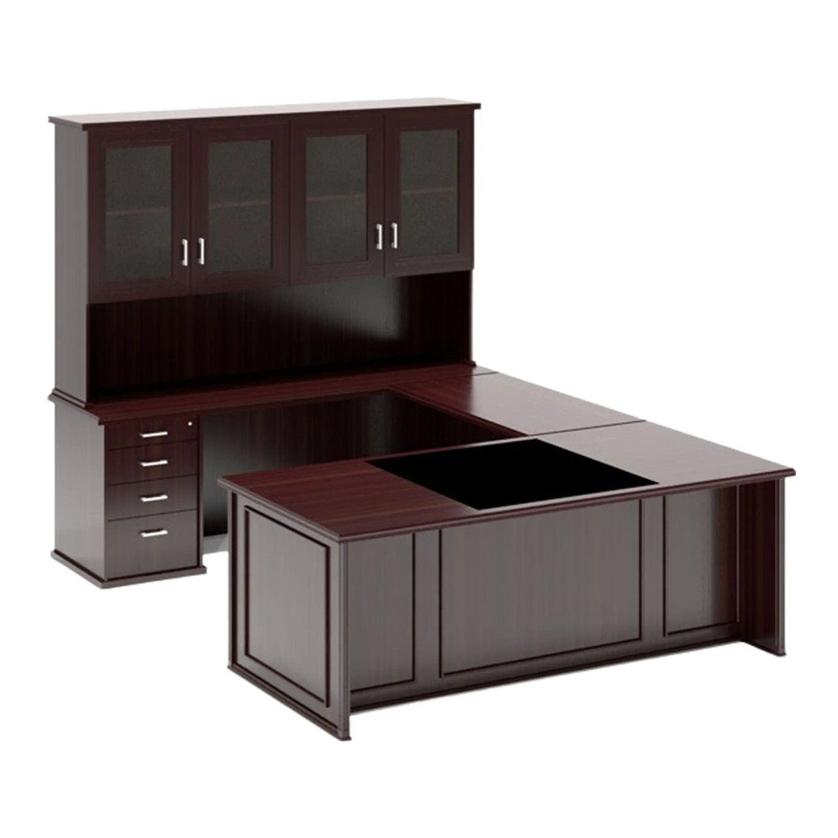 Admiral Managerial Office Desk with Four Glass Door Top Unit with Pedestal
