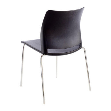 Alfa Polymer Four Legged Side Chair, Black Plastic Seat and Back with Chrome Metal Legs.