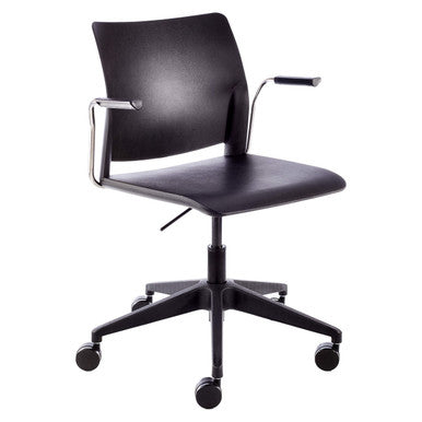 Alfa Polymer Swivel-Only Side Chair with Arms, Black Office Chair with Armrests and Swivel Base.