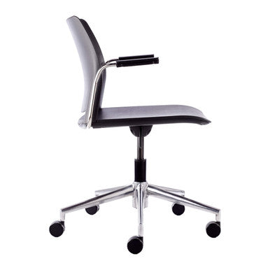 Alfa Polymer Swivel-Only Side Chair with Arms, Modern Office Chair with Black Seat and Backrest, Chrome Base with Wheels, and Adjustable Height, TEC-MCH-ALFP130.
