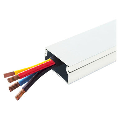 Aluminium Conduit 22 x 11 x 2900 mm White, Electrical Conduit with Multiple Coloured Wires Inside for Electrical Wiring Installation.