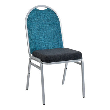 Amy Full Back Banquet Conference Chair by Office Stock South Africa, Featuring a Teal Backrest and Black Seat on a Silver Frame, Providing Comfortable Conference Seating with a Sturdy Design and Quality Materials.