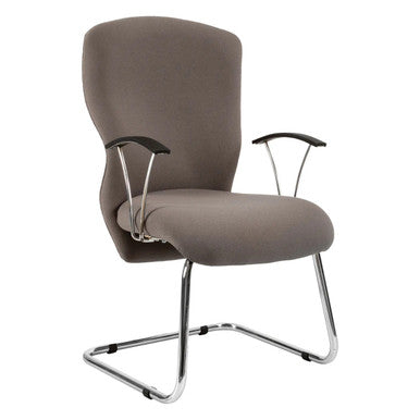 Aruba Visitor Office Chair by 67, a Taupe Upholstered Chair with Chrome Legs and Black Armrests, Ideal for Online Office Chair Shopping, Featuring a Sturdy Design and Comfortable Seating for Professional Spaces.