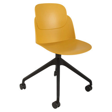 Aspen Nylon High Base Typist Office Chair, Yellow Modern Ergonomic Office Chair with Black Base and Wheels.