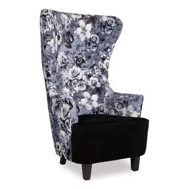 Barcelona Wingback Chair by Office Stock, Floral Patterned Upholstery with Black Base, Hospitality Furniture