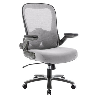 Grey Mesh Office Chair with Black Frame and Wheels, Featuring a High-back and Adjustable Height, from Brand 67, Showcasing a Sturdy and Comfortable Design, Ideal as a Height Adjustable Chair for Ergonomic Support.