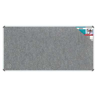 Bulletin Board Ribbed Aluminium Frame (2000 x 1200 mm - Laurel) BD0670X, Grey Textured Fabric Bulletin Board with Aluminium Frame for Office or Classroom, with Labeling and Branding on the Top Right Corner.