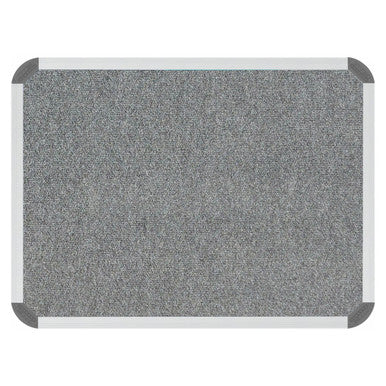 Bulletin Board Ribbed Aluminium Frame, 600 x 450 mm - Laurel, Front View of the Grey Fabric Cork Board with Aluminium Frame and Rounded Corners.