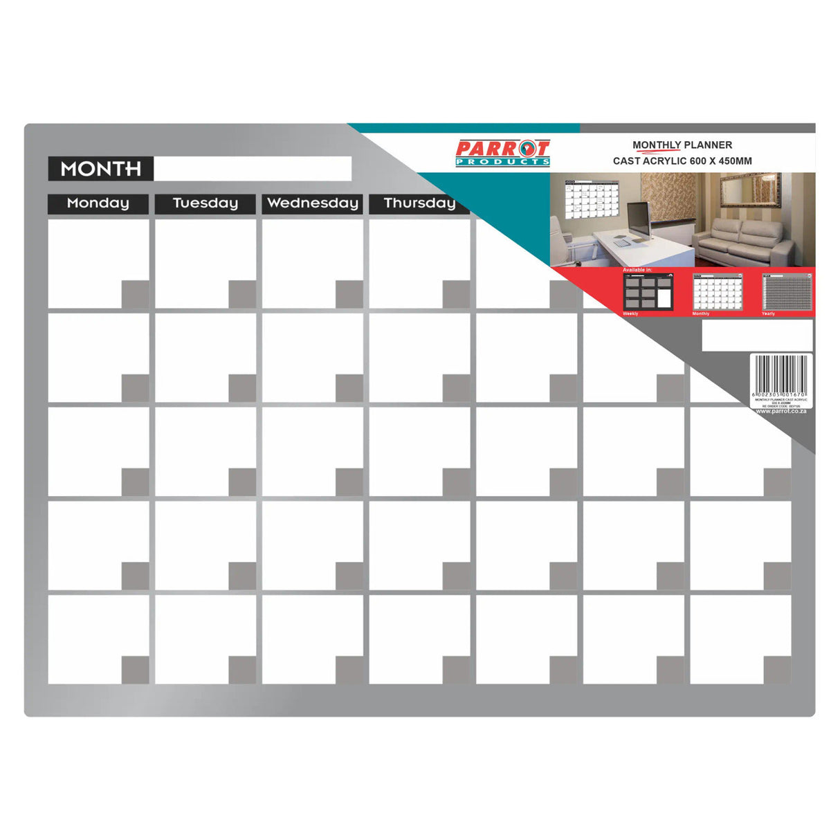 Cast Acrylic Monthly Planner (Cast Acrylic - 600 x 450mm)