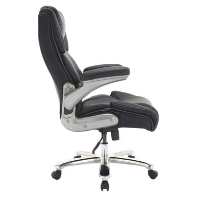Comfort 400LBS Big and Tall High-back Office Chair, Ergonomic Black Leather with Silver Frame, Adjustable Height and Rolling Casters for Comfort and Support.
