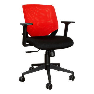 Coral Operators Office Chair Sac-Och-Cor, Ergonomic Black Office Chair with Adjustable Armrests and a Mesh Backrest. (Red Mesh)