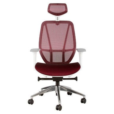 Crystal High-back Office Chair | CEC-C-CRYS-HB-00, ergonomic office chair with red mesh backrest and headrest, cushioned seat, adjustable armrests, and chrome base with casters