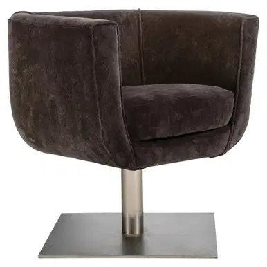 Dark Brown Velvet Cyprus Tub Chair with a Silver Metal Base, Featuring a Sturdy and Durable Design, Upholstered in High-Quality Fabric, Showcasing a Durable Tub Chair with a Sleek, Modern Aesthetic.