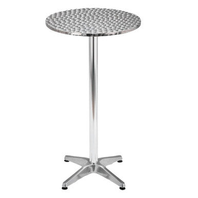 Diablo Bar Table, Modern Metal Bar Table with a Textured Round Top and a Sleek Chrome Finish.