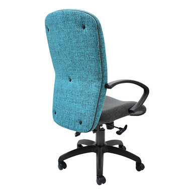 Diva High-back Office Chair by Office Stock South Africa, Featuring a Teal Blue Fabric Backrest, Black Frame, and Wheels, Ideal for Ergonomic Comfort and Office Furniture Delivery in South Africa, Showcasing a Stylish and Functional Design.