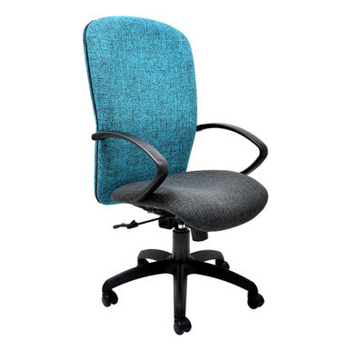 Teal and Grey Diva High-back Office Chair by 67, a Durable Office Chair with Ergonomic Design, Featuring a High Backrest, Armrests, and Five-Star Base with Wheels, in a Stylish and Comfortable Configuration.