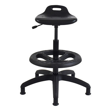 Black 67 Brand PUB9 Draughtsman Chair with Solid PU Seat, Adjustable Height and Four-Legged Base, Featuring a Modern Design Without Arms, on a White Background.