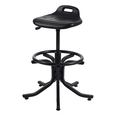 Black PU Seat Chair, PUB9 Draughtsman Chair from Office Stock South Africa, Featuring a Solid PU Seat and Adjustable Height, on a Sturdy Four-Legged Base with Caster Wheels, Designed for Comfort and Durability.
