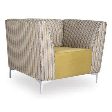 Durban Sofa Chair by Office Stock South Africa, Featuring a Striped Upholstery with Yellow Seat Cushion, Sturdy White Legs, and a Sleek Design, Showcasing Comfort and Durability in a Stylish, Versatile Chair for Various Environments.