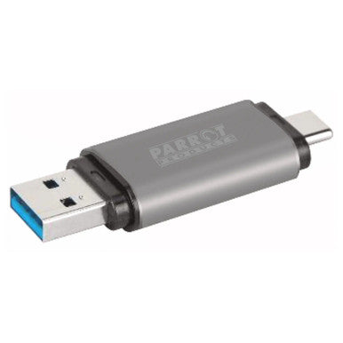 External Storage USB 3 Type-A + USB-C 128GB Flash Drive XT00128, Compact Metal USB Flash Drive with USB 3.0 and USB-C Connectors for Fast Data Transfer.