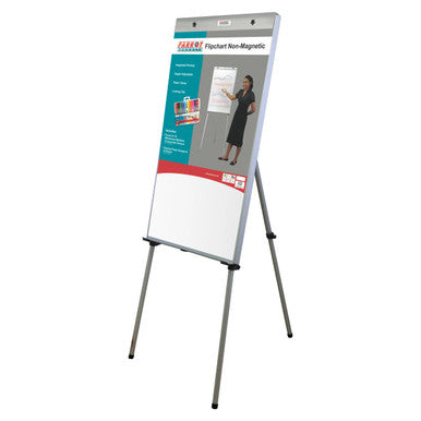 Flipchart Non-Magnetic Standard (1000 x 640 mm - Retail) BD9131A, Portable Whiteboard with a Silver Frame and Adjustable Tripod Legs.