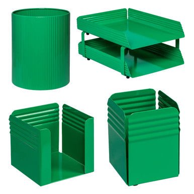 Fluted Desk Set: Two Tier Letter Tray, Paper Cube Holder, Pencil Cup, Waste Paper Bin