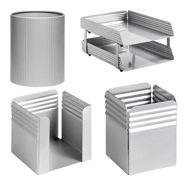 Fluted Desk Set: Two Tier Letter Tray, Paper Cube Holder, Pencil Cup, Waste Paper Bin