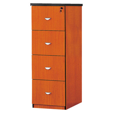 Four Drawer Filling Cabinet FOF-DFC-M404, Wooden Storage Cabinet with Four Drawers and a Side Compartment, with a Lock and Key, Ideal for Office or Warehouse Storage.