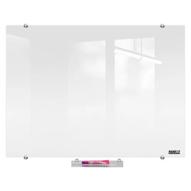Glass Whiteboard Non-Magnetic Printed, 900 x 900 mm Size, Featuring a Clear Glass Surface with Printed Design, Mounted on Wall with Visible Fixing Screws.