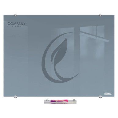 Glass Whiteboard Non-Magnetic Printed (900 x 900 mm) BD1928A, Transparent Glass Whiteboard with Printed Design and Metal Mounting Corners.
