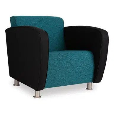 Havana Sofa Chair with Teal Upholstery and Black Sides, Featuring Silver Metal Legs, Designed for Comfort and Style, Perfect for Reception Area Furniture, Showcasing a Sophisticated and Ergonomic Design.
