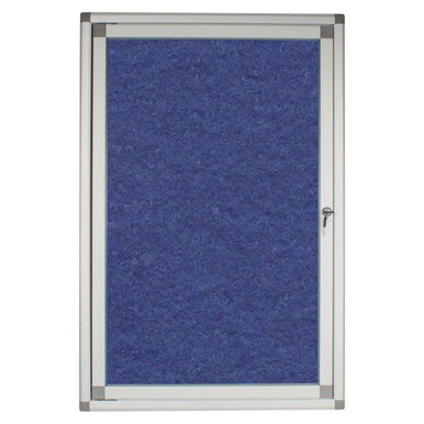 Hinged Pinning Display Case, 900 x 600 mm Royal Blue Colour with Metal Frame and Lockable Door.