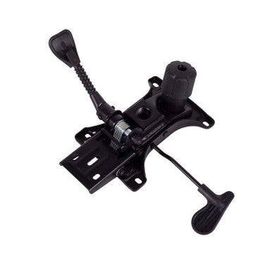 Black Infinite Lock Mechanism by 67, a Durable Easy Installation Chair Part with Ergonomic Design, Featuring Two Levers and a Cylindrical Component on a Metal Base, Ideal for Office Chair Upgrades with Easy Installation.