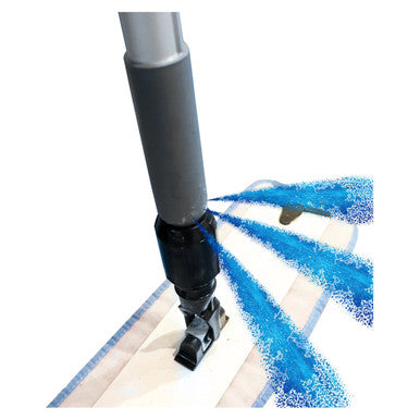 Janitorial Microfibre Floor Sweeper Mop JA0204, Close-Up of a Microfiber Floor Sweeper Mop with Blue Microfiber Strands and a Black Handle, Used for Cleaning Floors.