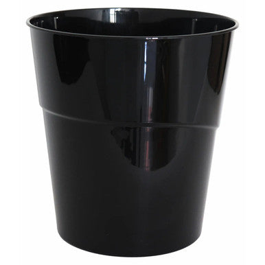 Janitorial Waste Bin 10L, Black Plastic Trash Can with a Sleek, Cylindrical Design for Waste Management.