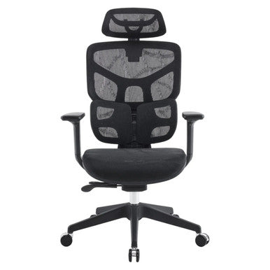 Jankz Body Balance High-back Office Chair, Ergonomic Black Mesh Chair with Adjustable Headrest, Lumbar Support, and Armrests.