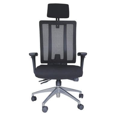 Jankz Human Ergo High-back Office Chair, Black Ergonomic Office Chair with Mesh Backrest, Adjustable Headrest, Armrests, and a Five-Star Wheeled Base.