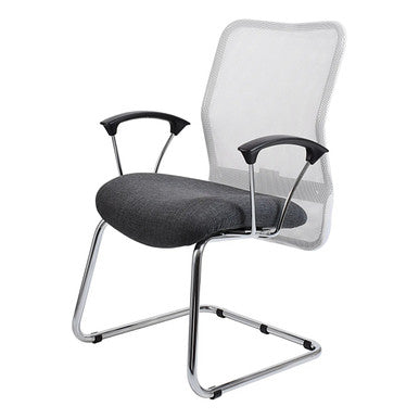 Black and Silver Lisa Mesh Visitor Office Chair with Ergonomic Design, Featuring a Breathable Mesh Back, Cushioned Seat, and Sturdy Metal Frame, Ideal as a Comfortable Office Chair for Professional Settings.
