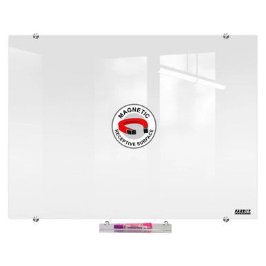 Magnetic Glass Whiteboard (900 x 600 mm) BD1725, a Sleek Glass Whiteboard with a Magnetic Surface and a Marker Tray at the Bottom.
