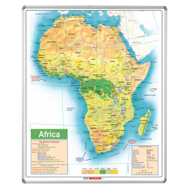 Map Board - Africa, Magnetic White Board 1230 x 930 mm Featuring a Detailed Political Map of Africa with Country Borders, Major Cities, Rivers, and Geographical Features.