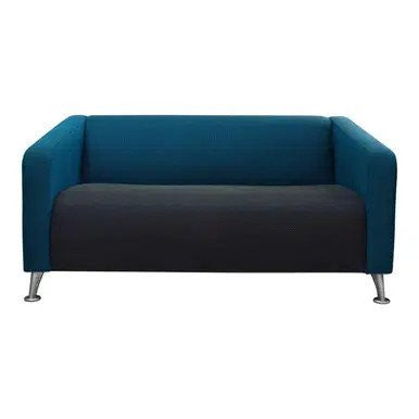 Melville Sofa Double Seater with Solid Hardwood Frame, Teal Blue and Black Upholstery, and Sleek Metal Legs, Showcasing Modern Design and Comfort, Ideal for Reception Areas and Lounge Spaces with a Sturdy Build.